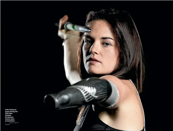  ?? PHOTO: GETTY IMAGES ?? Holly Robinson poses during the 2016 New Zealand Paralympic Games team presentati­on.