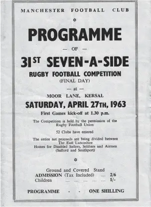  ??  ?? Manchester 7s 1963 programme