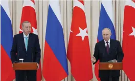  ?? ?? Recep Tayyip Erdoğan and Vladimir Putin after their meeting in Sochi on Monday. Photograph: Murat Cetin Muhurdar/Turkish presidency press office/AFP/Getty Images