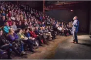  ?? JIM MCLAUGHLIN PHOTO ?? Chad Rabinovitz addressing Adirondack Theatre Festival audience.