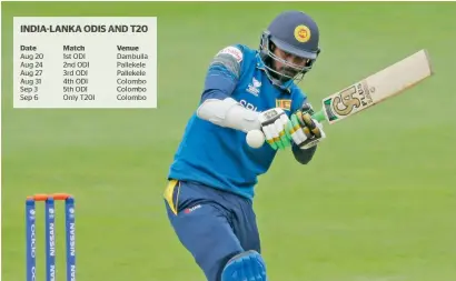  ?? Reuters ?? Senior batsman Upul Tharanga will lead Sri Lanka in the five-match ODI series against India that begins on Sunday. —