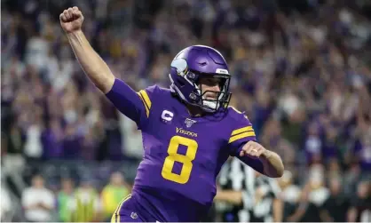  ?? Photograph: Brace Hemmelgarn/USA Today Sports ?? Vikings quarterbac­k Kirk Cousins celebrates a second-quarter touchdown during Thursday’s win over Washington.