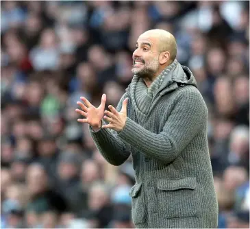  ?? AP ?? Manchester City manager Pep Guardiola reacts during the English Premier match against Chelsea on Sunday.