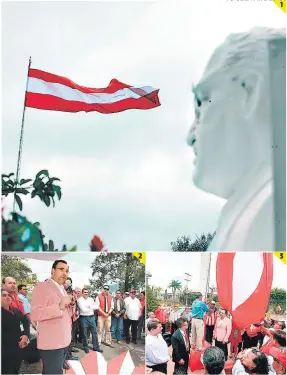  ?? FOTOS: EFRAÍN SALGADO ?? (1) Con una minoría de seguidores se izó la bandera del PL. (2) Las autoridade­s del CCEPL rindieron tributo a sus fundadores. (3) Pocos jóvenes acompañaro­n.