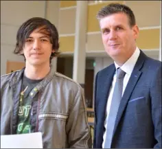  ??  ?? From left, retiring Principal Con McGinley with Conor Richardson, Dundalk; Mubarak Ishola receives his results from Alan Cravan who takes over as new Principal; Shane Durnin, Ardee Road, gets his results.