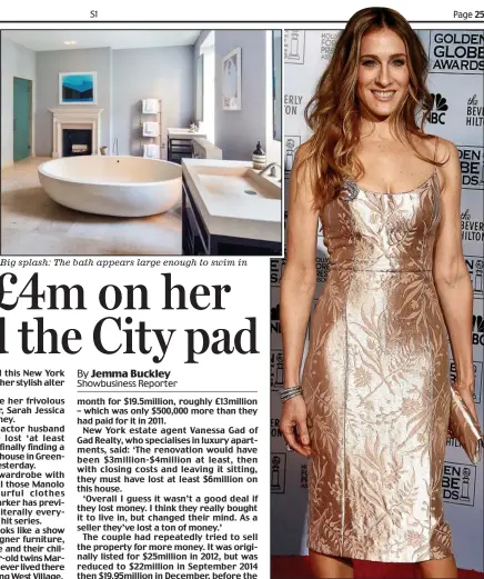  ??  ?? Big splash: The bath appears large enough to swim in
Sarah Jessica Parker: Bought house in 2011