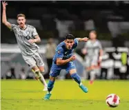  ?? Eduardo Verdugo/Associated Press ?? Uriel Antuna of Mexico’s Cruz Azul goes for the ball during a CONCACAF Champions League quarterfin­al soccer match against Canada’s CF Montreal in Mexico City on March 9.