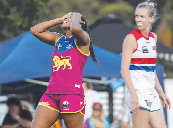  ?? Picture: AAP IMAGE ?? The reaction of Jamie Stanton after missing a goal sums up the Lions’ play against the Bulldogs yesterday in Brisbane.