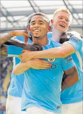  ?? REUTERS ?? Manchester City's Gabriel Jesus scored twice in their 50 victory over Liverpool on Saturday.