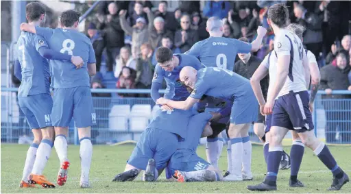  ?? James Gill ?? ●●County celebrate Darren Stephenson’s goal against Guiseley at the weekend