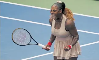  ?? Seth Wenig, The Associated Press ?? Serena Williams reacts after defeating Maria Sakkari, of Greece, during the quarterfin­als of the U. S. Open on Monday in New York.