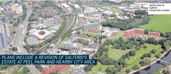  ??  ?? Aerial view of Salford University’s estate