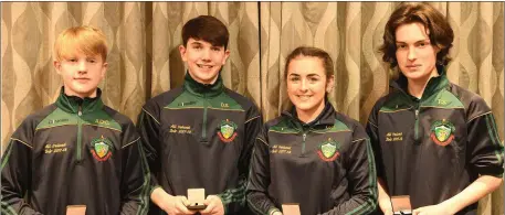  ??  ?? The Boherbue Quiz team of Anthony O’Connor, Daniel Sheehan, Megan Courtney and Tomas Sheehan took third place in the Table Quiz at the All Ireland Scór na nÓg Finals. Photo by John Tarrant