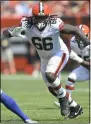  ?? DAVID RICHARD - THE ASSOCIATED PRESS ?? Browns offensive tackle James Hudson blocks during the second half of a preseason game against the Giants on Aug. 22.