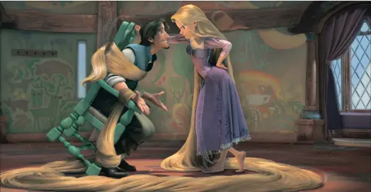  ??  ?? Rapunzel and Flynn in Disney’s Tangled.