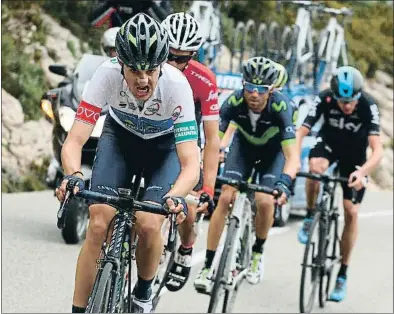  ?? TONI ALBIR / EFE ?? Soler condueix el grup d’elit, amb Contador, Valverde i Froome a la seva roda