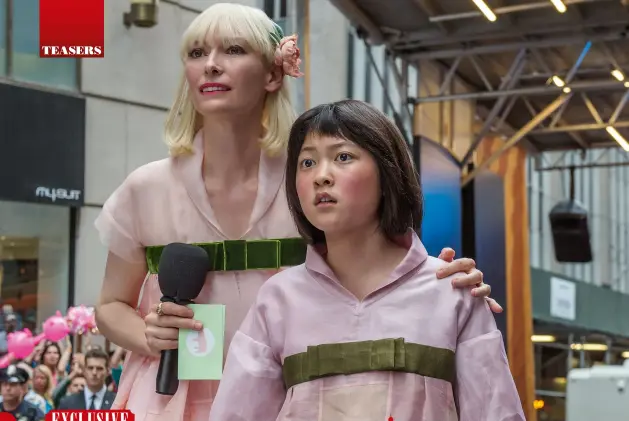  ??  ?? pink ladies Mija (Ahn Seo-hyun) meets corporate titan Lucy Mirando (Tilda Swinton), and (below) with the titular creature.