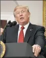  ?? RON SACHS/CNP ?? U.S. President Donald J. Trump makes remarks prior to signing an executive order to promote health care choice and competitio­n on Thursday in the White House in Washington, D.C.