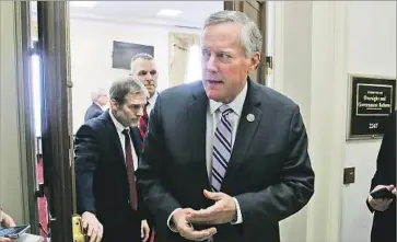  ?? Mark Wilson Getty Images ?? REP. MARK MEADOWS and his Freedom Caucus have never been popular among other GOP lawmakers. “If you’re going to drain the swamp, these are the guys who are going to do it,” one conservati­ve activist said.