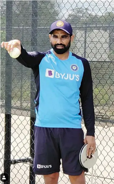  ?? Courtesy: Twitter ?? Mohammad Shami attends a training session ahead of their third ODI.