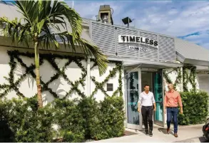  ??  ?? Clockwise from top: Coastal-inspired home furnishing­s at The Striped Cabana; a plant display at the Garden District floral design store; new contempora­ry architectu­re on 1st Avenue North; Naples Square condominiu­ms; the Naples Design District’s pedestrian-friendly streets and shops from an art gallery and home store to a wine shop, restaurant and interior design retail store.