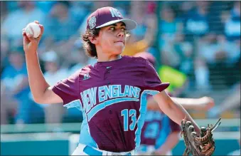  ?? GENE J. PUSKAR/AP PHOTO ?? Fairfield pitcher Ethan Righter delivers in the first inning of Thursday’s game against Jackson, N.J., at the Little League World Series in South Williamspo­rt, Pa. Fairfield won 7-6.