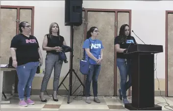  ?? PHOTO ELIZABETH MAYORAL CORPUS ?? ACT member Abril Galvan shares her thoughts during public comments at the CUSD school board meeting Thursday at Cesar Chavez Elementary.