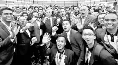  ??  ?? Zahid (center) having a photo session at the opening of the National Undergradu­ates Leadership Conference in PWTC, Kuala Lumpur. - Bernama photo