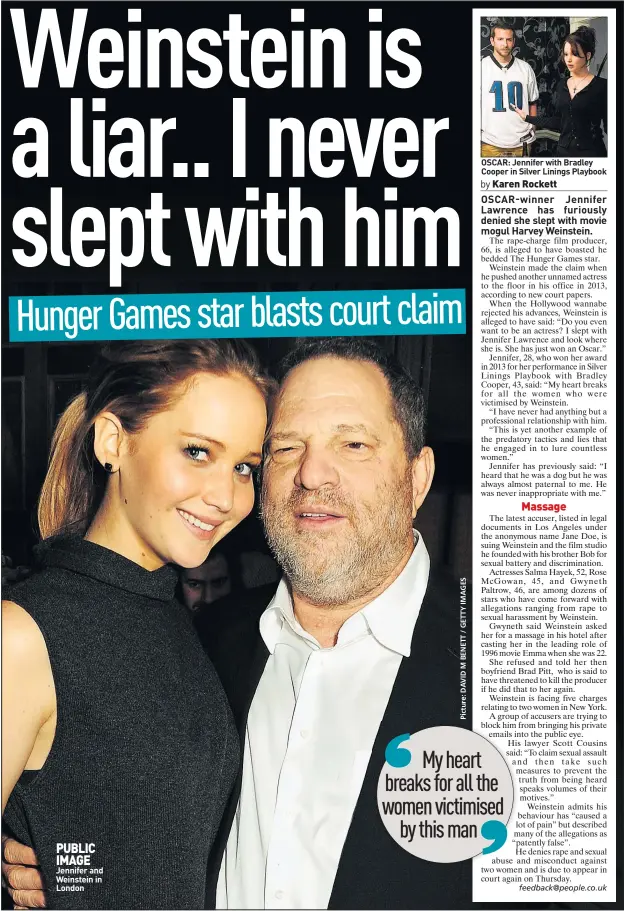  ??  ?? PUBLIC IMAGE Jennifer and Weinstein in London OSCAR: Jennifer with Bradley Cooper in Silver Linings Playbook
