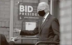  ?? Ap-matt Slocum ?? Democratic presidenti­al candidate, former Vice President Joe Biden arrives at Carlette’s Hideaway, a soul food restaurant, to speak with small business owners, on June 17 in Yeadon, Pa.