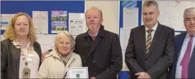  ??  ?? Cathaoirle­ach of Wicklow County Council Irene Winters, with Lailí de Buitléar and T McMackin of Delgany Tidy Towns with CEO of Wicklow County Council Frank Curran Councillor Tom Fortune at the Wicklow County Council Tidy Towns.