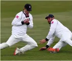  ??  ?? Sam Hain takes a catch at second slip to dismiss Harvey Hosein