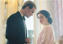  ?? NETFLIX ?? Claire Foy and Matt Smith portray the Queen and Prince Philip in a scene from The Crown.