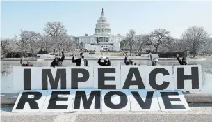  ?? PAUL MORIGI GETTY IMAGES FOR MOVEON ?? U.S. President Donald Trump is on the verge of becoming the only president in American history to be twice impeached. Trump says the move is “causing tremendous anger.”