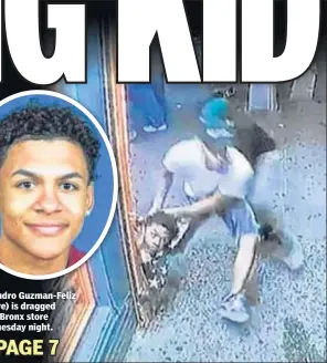  ??  ?? Lesandro Guzman-Feliz (above) is dragged from Bronx store Wednesday night.