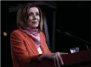  ?? ANDREW HARNIK — THE ASSOCIATED PRESS ?? House Speaker Nancy Pelosi of California takes a question from a reporter during a news conference Friday on Capitol Hill in Washington.