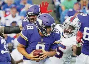  ?? [AP PHOTO] ?? It’s unknown whether Minnesota Vikings’ quarterbac­k Sam Bradford will play again.