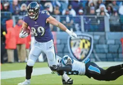  ?? KENNETH K. LAM/BALTIMORE SUN ?? Tight end Mark Andrews needs 100 receiving yards to break a tie with wide receiver Mark Clayton for the most 100-yard receiving games (nine) in Ravens history.