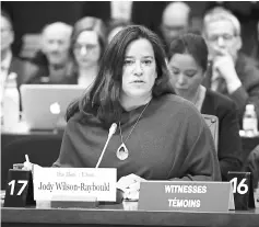  ?? — Reuters photo ?? Wilson-Raybould testifies before the House of Commons justice committee on Parliament Hill in Ottawa, Ontario, Canada.