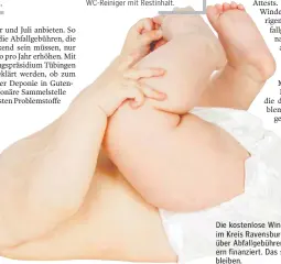  ?? FOTO: COLOURBOX ?? Die kostenlose Windel-Müllabfuhr im Kreis Ravensburg wird nicht über Abfallgebü­hren, sondern Steuern finanziert. Das soll auch so bleiben.