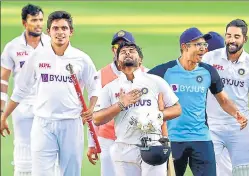  ?? PTI ?? Rishabh Pant (centre) and Shubman Gill celebrate moments after India’s victory at the Gabba in Brisbane. India’s win, and the way India won, will also redefine how the world views Tests.