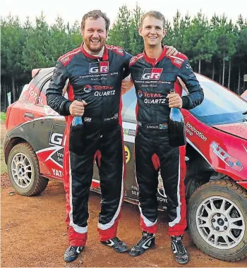  ??  ?? THE LEADERS: South African rally champions Guy Botterill, left, and Simon Vacy Lyle will be in action this weekend