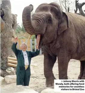  ??  ?? > Johnny Morris with Wendy, both offering fond memories for countless visitors to Bristol Zoo