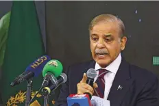  ?? AP ?? Shehbaz Sharif speaks at the COP27 UN Climate Summit last week in Sharm Al Shaikh, Egypt.