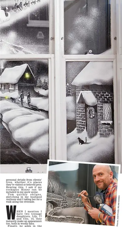  ?? Pictures:JULIETTENE­EL;ROLANDHOSK­INS ?? Touch of snow: Artist Tom Baker adds intricate details to one of his charmingly evocative window displays