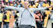  ?? BackpagePi­x ?? GIOVANNI Solinas, coach of Kaizer Chiefs reacts during Saturday’s Telkom Knockout semifinal against Orlando Pirates at the Moses Mabhida Stadium in Durban. |