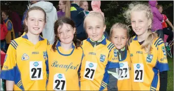  ??  ?? Ready to run in the 100m and 200m dash were from Beaufort Sarah Coffey, Ellen Moriarty,Eabha and Laura McEvoy and Emma Sheehan