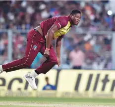  ?? PTI ?? West Indies pacer Oshane Thomas troubled the Indian batsmen during the first Twenty20 at the Eden Gardens in Kolkata on Sunday.