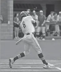  ?? TONY GATLIN/TONY Gatlin Photograph­y ?? Benton senior Aidan Garrett takes a cut in a game earlier this season. Garrett went 1 for 3 with a run in a 5-4 loss to Cabot on Thursday.