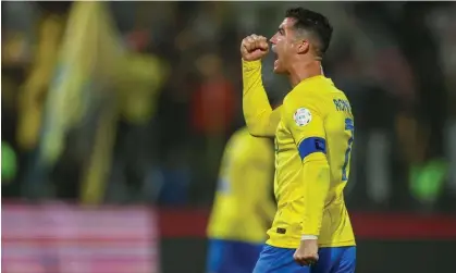  ?? Photograph: Yasser Bakhsh/Getty Images ?? Cristiano Ronaldo celebrates after scoring against Al-Shabab.